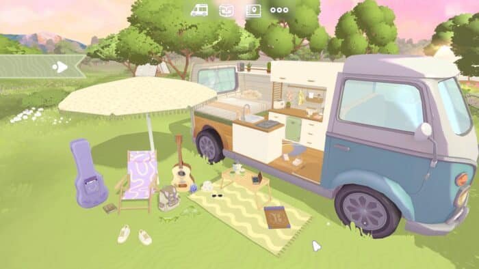 Captura de pantalla del videojuego “Camper Van: Make it Home” mostrando una furgoneta camperizada.
